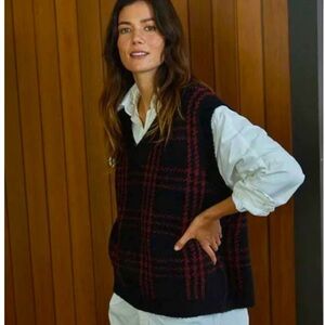 By Together Plaid Checkered V-Neck Wool Blend Pullover Sweater Vest‎ Size Large